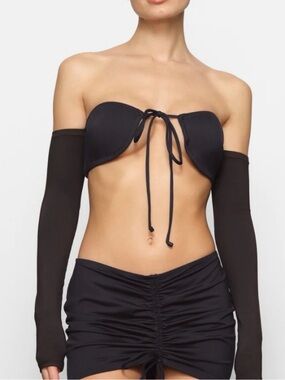 Skims Signature Swim Long Sleeve Bikini top XL black NEW